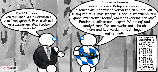 Bekenntnis zum Grundgesetz. Was fordert die CSU noch? CSU-Politiker im Interview in MiGCITY © MiG