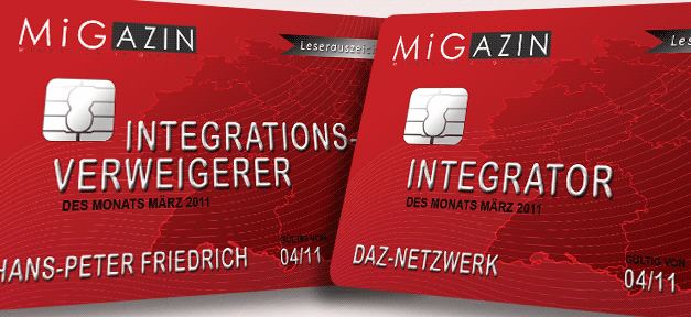 DaZ-Netwerk und Bundesinnenminister Friedrich sind die Gewinner Das DaZ-Netwerk ist Integrator des Monats März 2011. Bundesinnenminister Hans-Peter Friedrich wurde zum Integrationsverweigerer gewählt.