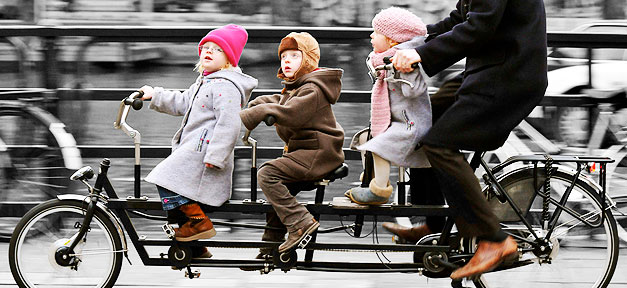 Fahrrad, Kinder, Tandem, Familie, Umwelt