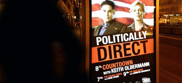 Plakat des US-Senders Current TV mit Cenk Uygur - "The Young Turks"
