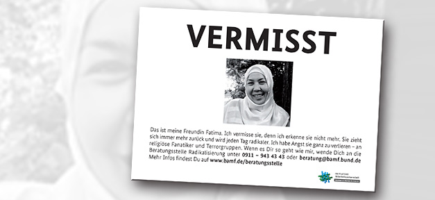 Plakataktion des Bundesinnenministeriums "Vermisst" © Initiative Sicherheitsparnterschaft, bearb. MiG