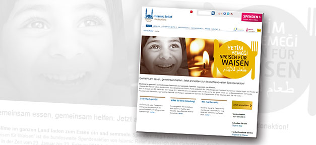 Die Internetseite der Hilfsaktion "Speisen für Waisen" © Islamic Relief Deutschland, bearb. MiG
