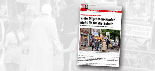Bild, kümmern Sie sich lieber um die Bildung Ihrer Leser! "Deutschkenntnisse unzureichend - Viele Migranten-Kinder nicht fit für die Schule", titlet Bild Online © Screenshot aus bild.de