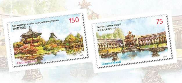 Zwei Sonderbriefmarken der deutschen Post anlässlich 130 Jahre diplomatische Beziehungen zwischen Deutschland und Korea © Deutsche Post