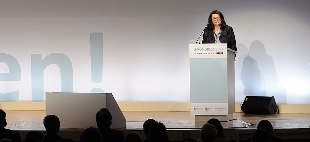 Bundesarbeitsministerin Andrea Nahles (SPD) beim IQ Kongress © Peter Himsel / Förderprogramm IQ