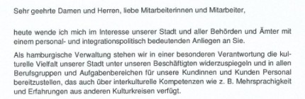 Die Stadt Hamburg möchte wissen, wie viele Mitarbeiter einen “Migrationshintergrund” haben.