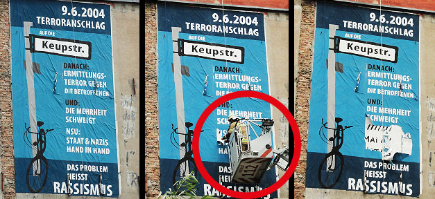 "NSU: Staat und Nazis Hand in Hand" von der Polizei entfernt © Bündnis gegen Rassismus und Almende e.V.