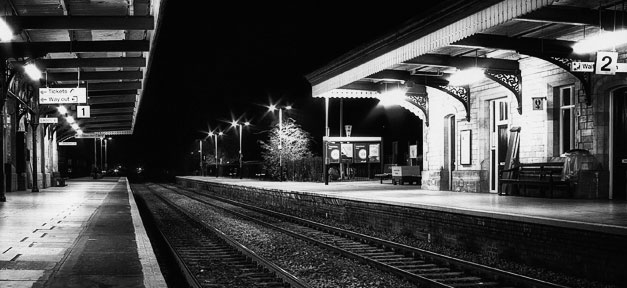 Bahnhof, Nacht, Gleis, Zug, Bahn