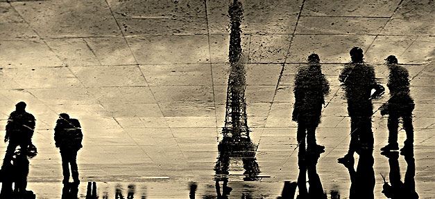 Paris, Eifelturm, Regen, Menschen, Reflektion, Straße, Boden