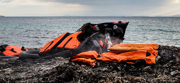 Strand, Flüchtlinge, Rettungsweste, Griechenland, Meer