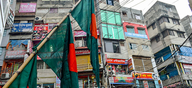 Bangladesch, Straße, Fahne, Flagge, Häuser