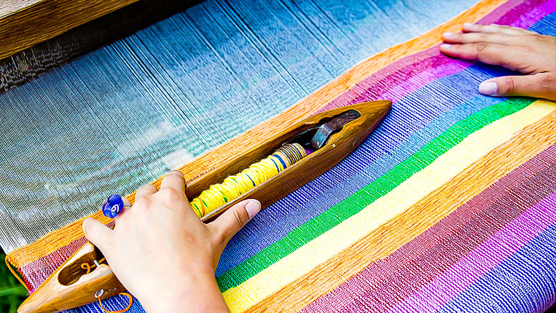 Textil, Arbeit, Webstuhl, Weberei, Stoff, Wolle, Grüner Knopf