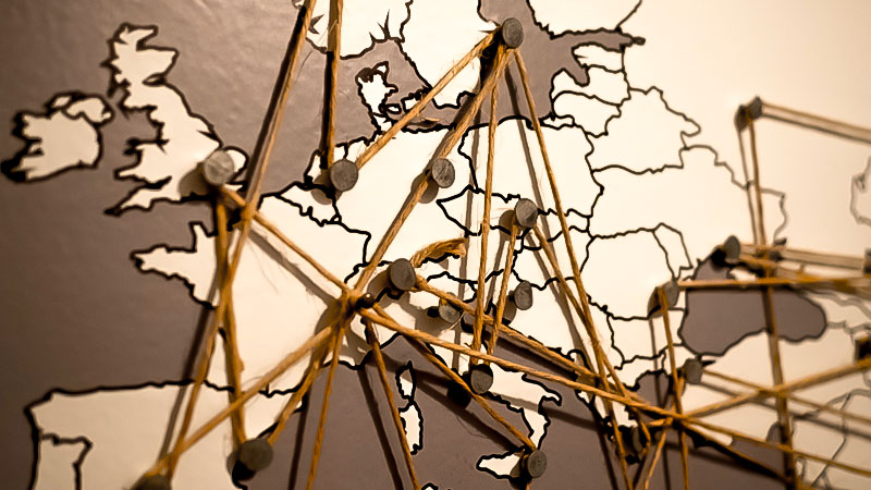 Europa, Karte, Vernetzt, Reise, Urlaub, Pinnwand