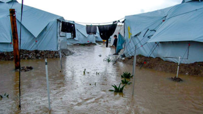 Flüchtlingslager, Kara Tepe, Zelte, Regen, Wasser, Griechenland