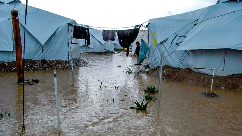 Flüchtlingslager, Kara Tepe, Zelte, Regen, Wasser, Griechenland