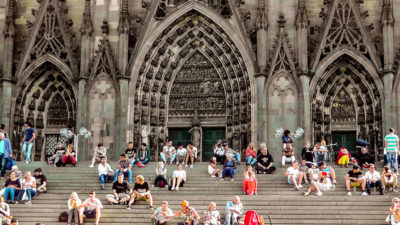 Menschen, Dom, Köln, Gesellschaft, Sitzen, Treppe