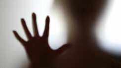 Gewalt, Frauen, Silhouette, Milchglas, Hand, Stopp