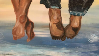 Kunst, Gemälde, Füße, Meer, Wasser, Land, Flucht, Flüchtlinge