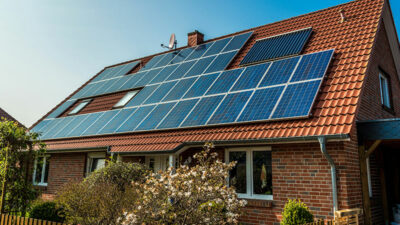 Solaranlage, Photovoltaik, Dach, Haus, Einfamilienhaus, Strom, Energie, Klimawandel, Umwelt