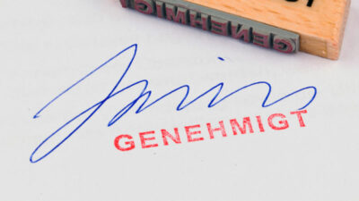 Genehmigt, Stempel, Unterschrift, Amt, Behörde, Erlaubnis