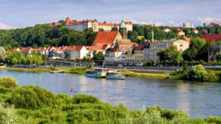 Pirna, Stadt, Fluß, Schiff, Panorama, Sachsen, Grün