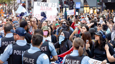 Demo, Demonstration, Menschen, Polizei, Abschiebung, Migration, Los Angeles