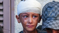 Kind, Verletzung, Verband, Krieg, Gaza, Weinen, Traurig