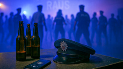 Polizei, Feier, Party, Bier, Flasche, Mütze, Handy, L’amour toujours, Ausländer raus