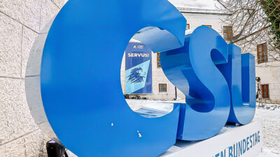CSU, Politik, Logo, CSU-Logo, Blau, Winter, Schnee, Servus