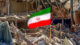 Iran, Krieg, Rauch, Gewalt, Zerstörung, Schutt, Fahne, Flagge