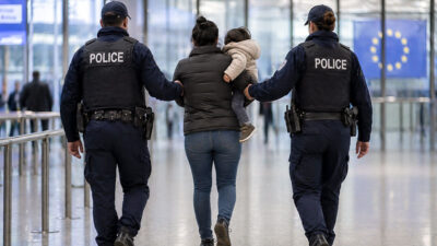 Abschiebung, Flughafen, Europa, Europäische Union, Rückführung, Polizei, Asylbewerber, Frau, Kind