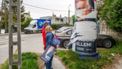 Viktor Orban, Wahlen, Ungarn, Werbesäule, Wahlkampf, Rechtspopulismus