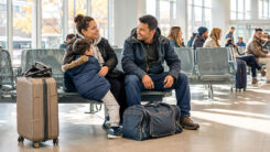 Familie, Vater, Mutter, Kind, Reise, Migration, Koffer, Tasche, Urlaub, Flughafen