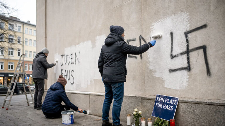 Antisemitismus, Hakenkreuz, Rassismus, Rechtsextremismus, Zivilgesellschaft, Wand, Kerzen, Hass
