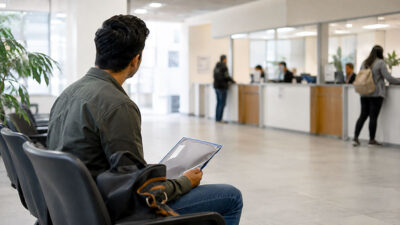 Behörde, Ausländerbehörde, Amt, Warten, Dokument, Antrag, Akte, Mann, Bürokratie