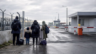 Schranke, Familie, Asyl, Flucht, Flüchtlinge, Geflüchtete, Grenze